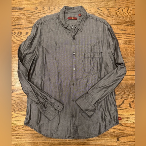 7FAM Classic Charcoal Herringbone Button-Down Shirt, XL - Picture 1 of 4